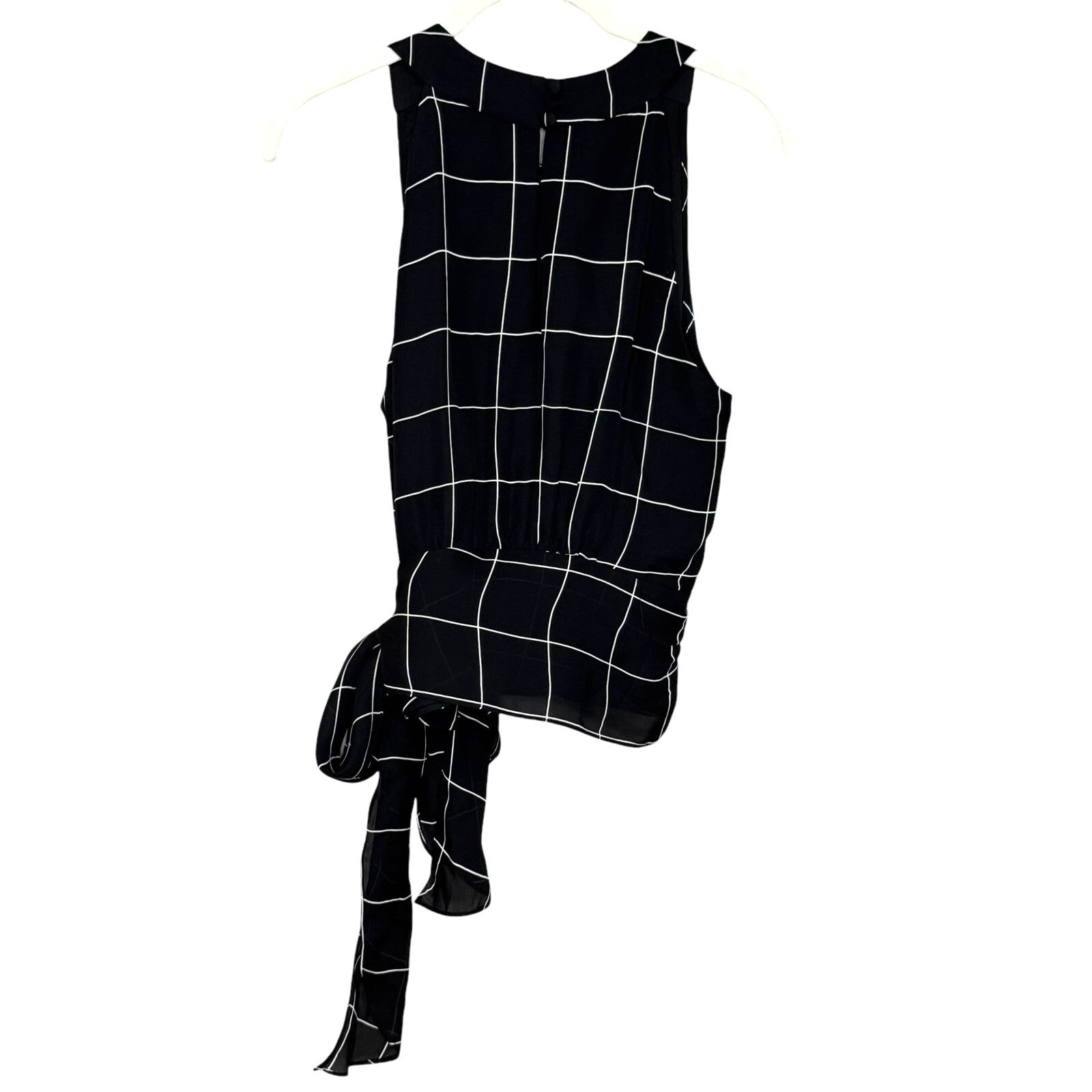 MILLY Top Size 4 Lauren Black White Check Print Silk Sleeveless Lined Tie Waist