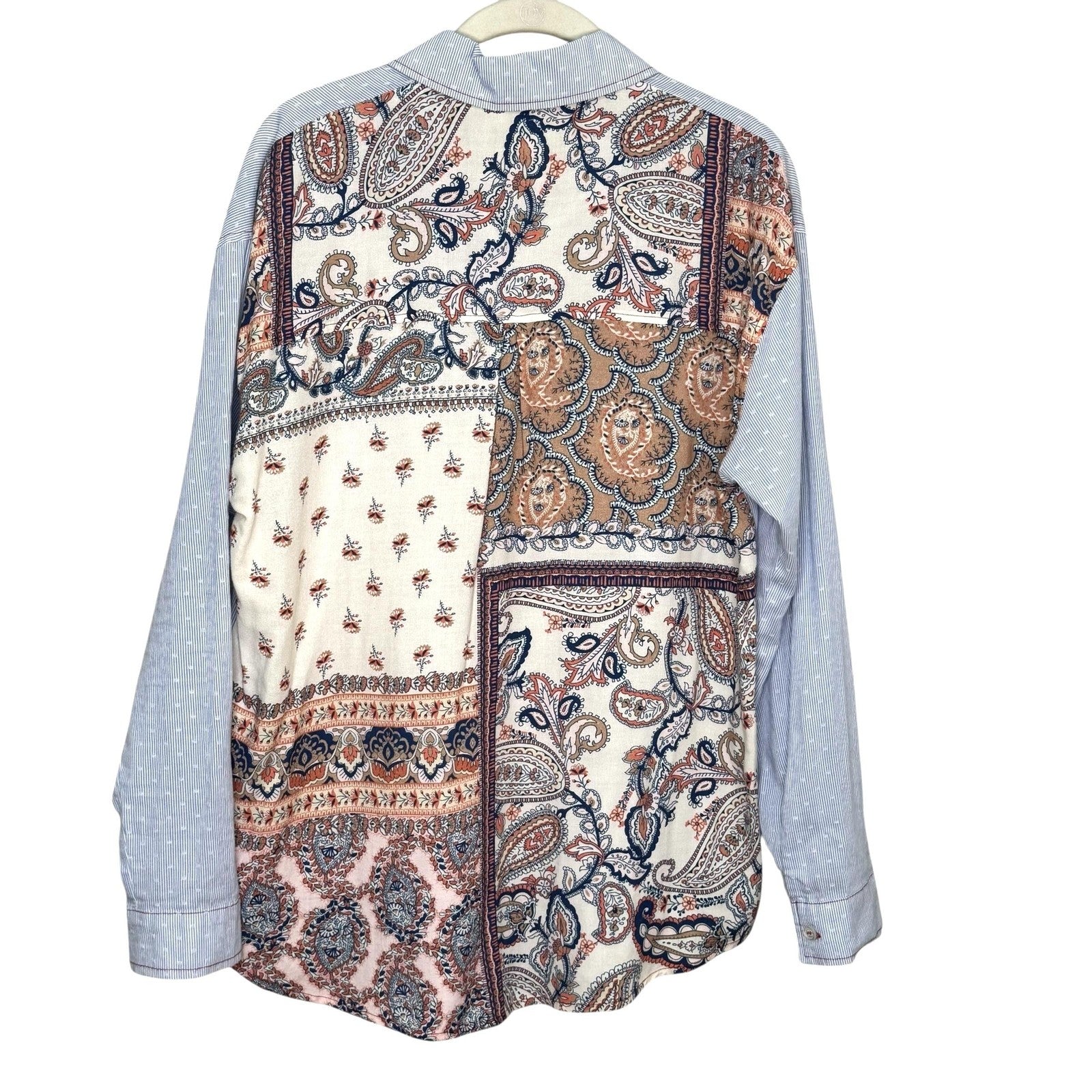 Allison Joy Shirt Womens Small Stripe Paisley Boho Button Up Patchwork Top Blous