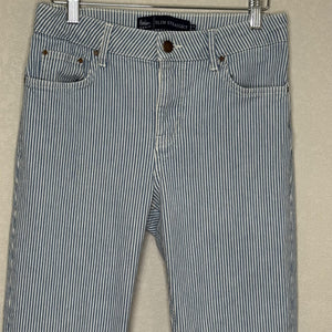 Boden Jeans Womens 6R Blue White Railroad Stripe Slim Straight Cropped Stretch
