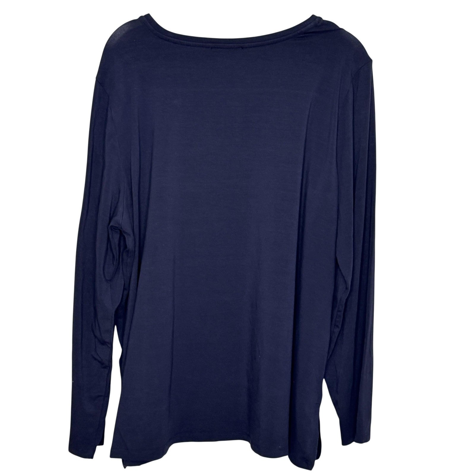 Eileen Fisher Shirt Womens 1X Blue Long Sleeve Tencel Lyocell Stretch Side Slit