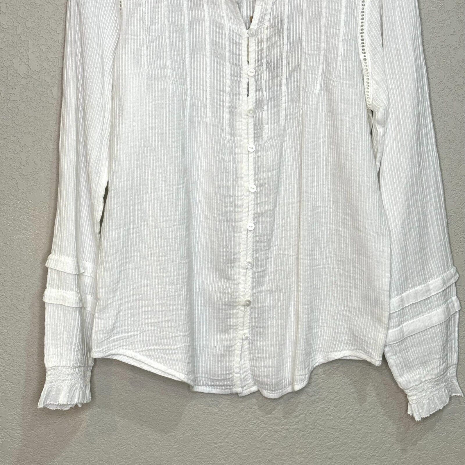 Faherty NEW Willa White Striped Long Sleeve Button Front Blouse Top Size Small