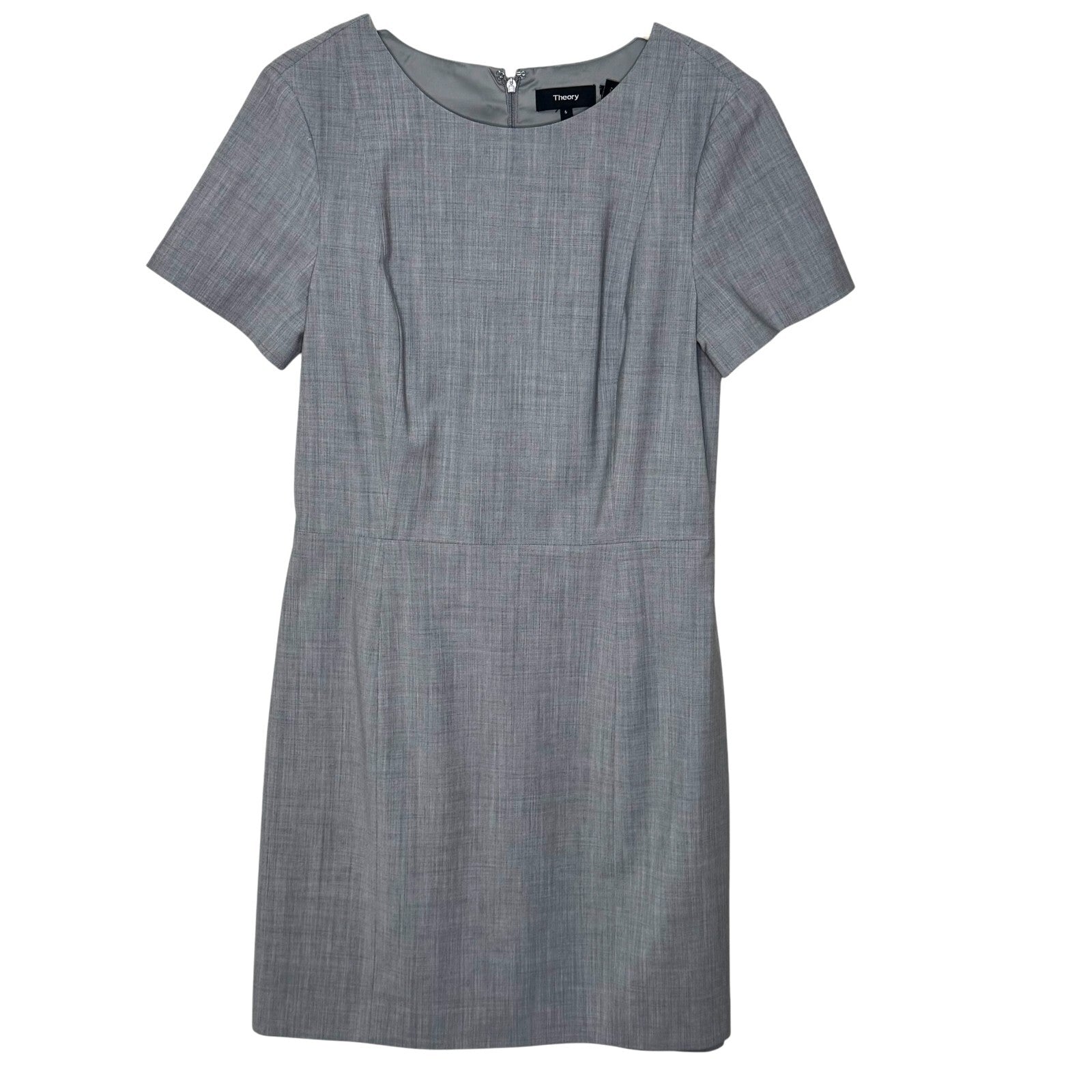 Theory Cassii Dress Size 6 Gray Melange Suiting Short Sleeve Wool Blend Career
