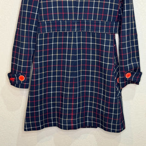 Marc Jacobs 2003 Double Breasted Blue Plaid Wool Coat Red Buttons Size XS/S