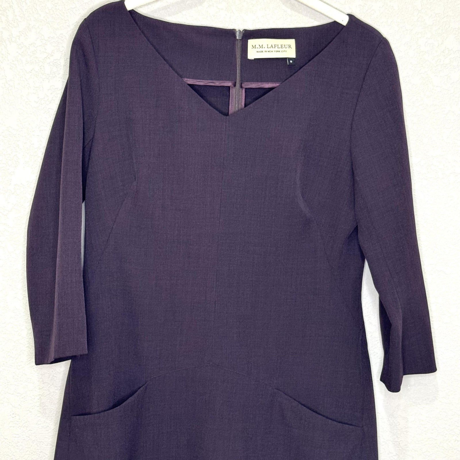 M.M. Lafleur Dress Womens 8 Purple 3/4 Sleeve Pockets Career Made New York City