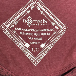 Nomads Hemp Wear Dress Womens Large Burgundy Boho Ruched Front Floral Organic