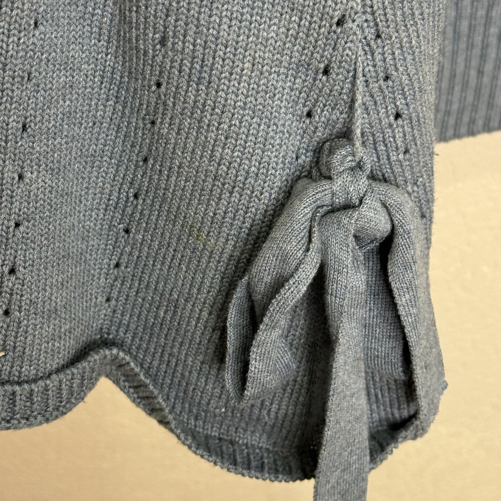 Sundance Sweater Womens Small Blue Supima Cotton Merino Wool Tie Cuff Pullover