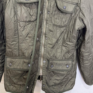 Barbour Quilted Jacket Womens 8 Olive Green Polarquilt Utility 4 Pocket Zip Snap