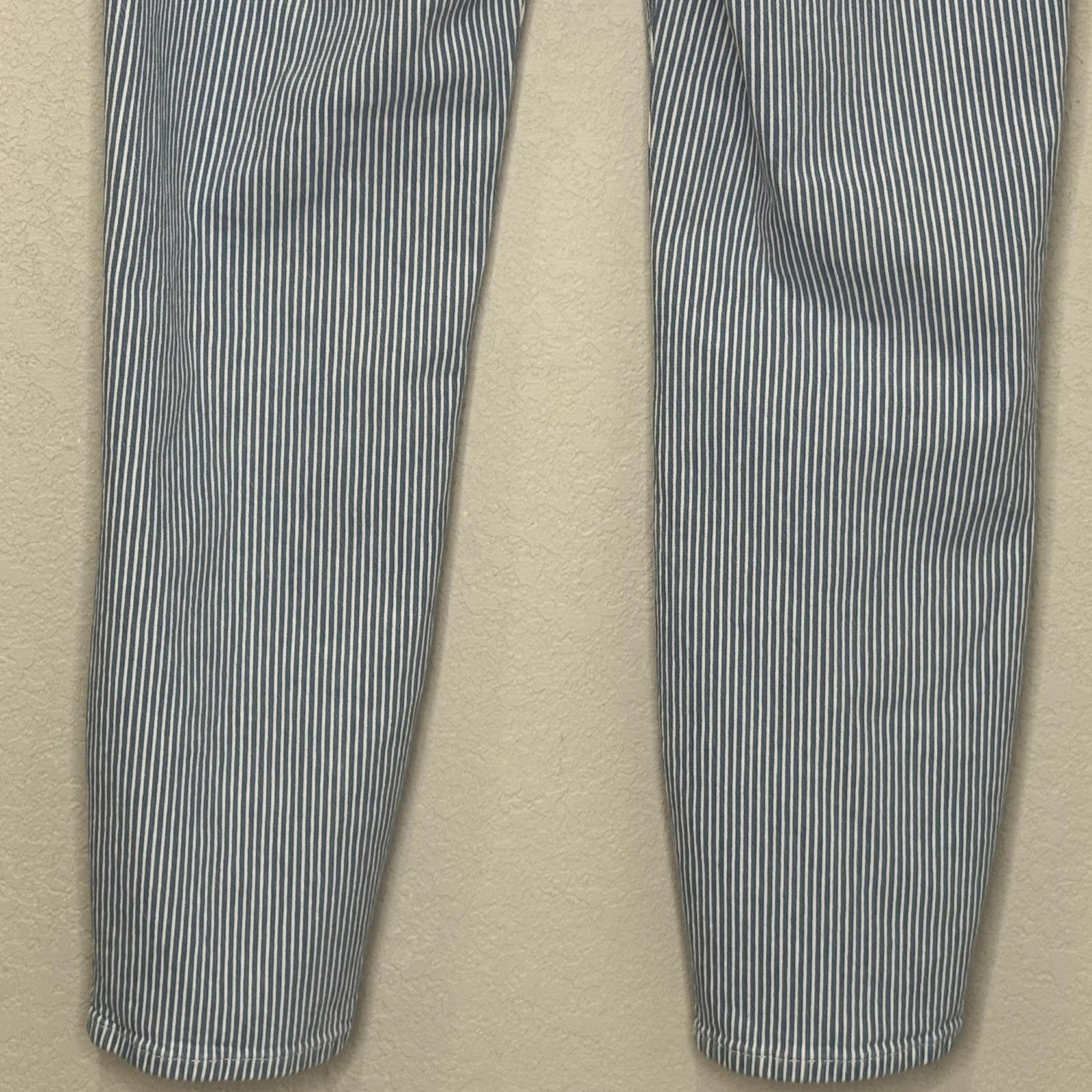 Boden Jeans Womens 6R Blue White Railroad Stripe Slim Straight Cropped Stretch