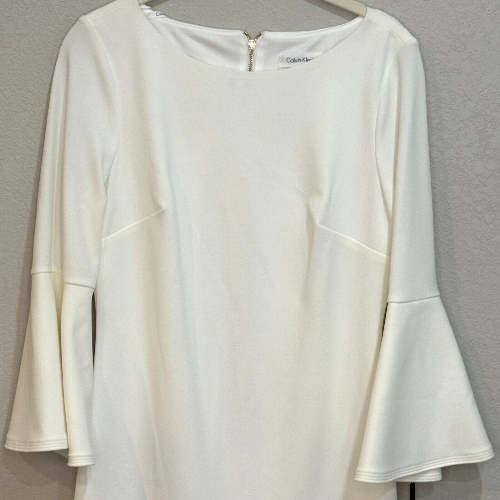 Calvin Klein NEW White 3/4 Bell Sleeve Boat Neck Sheath Dress Size 6