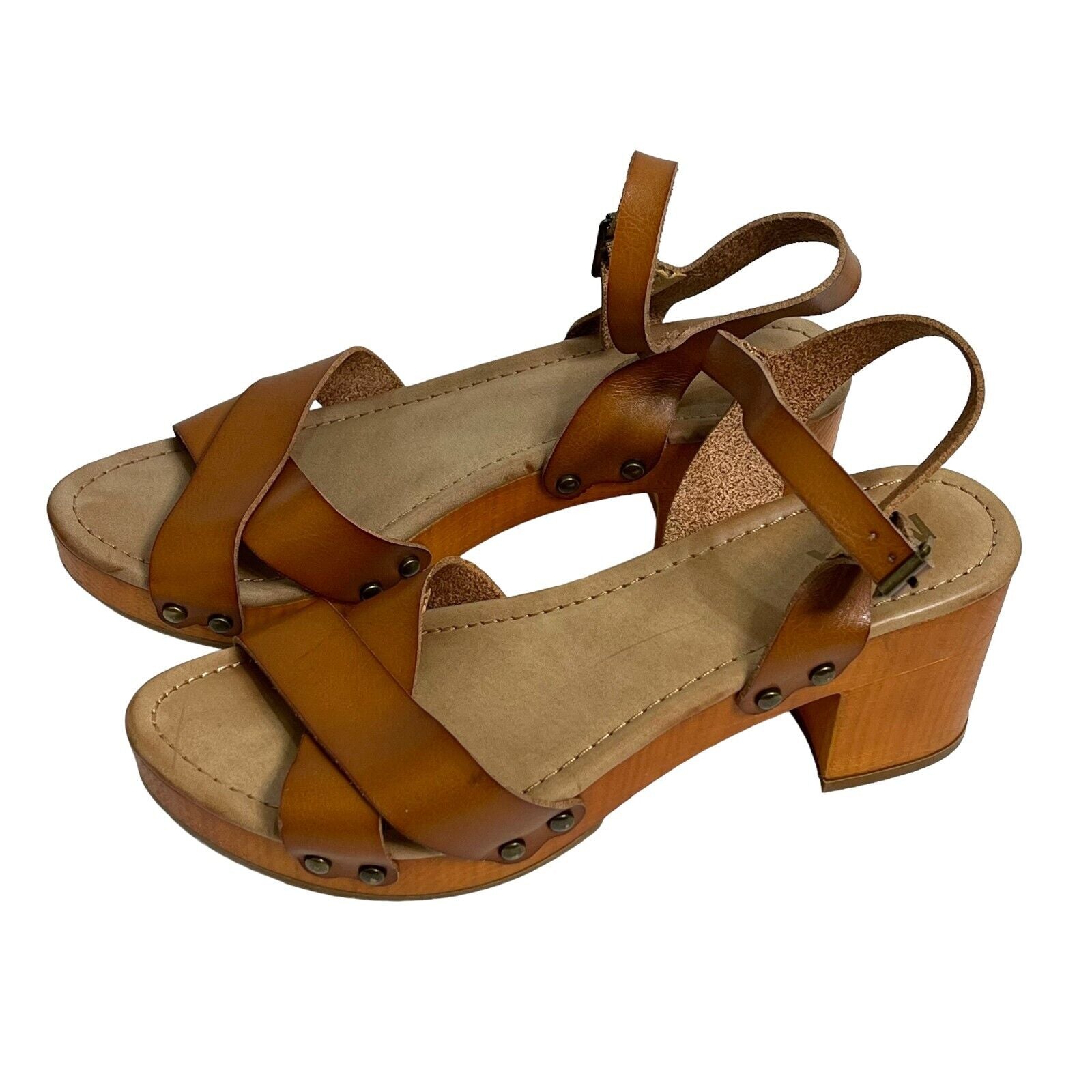 MIA Susan Platform Clog Sandal Faux Leather Crossed Straps Brown Size 8