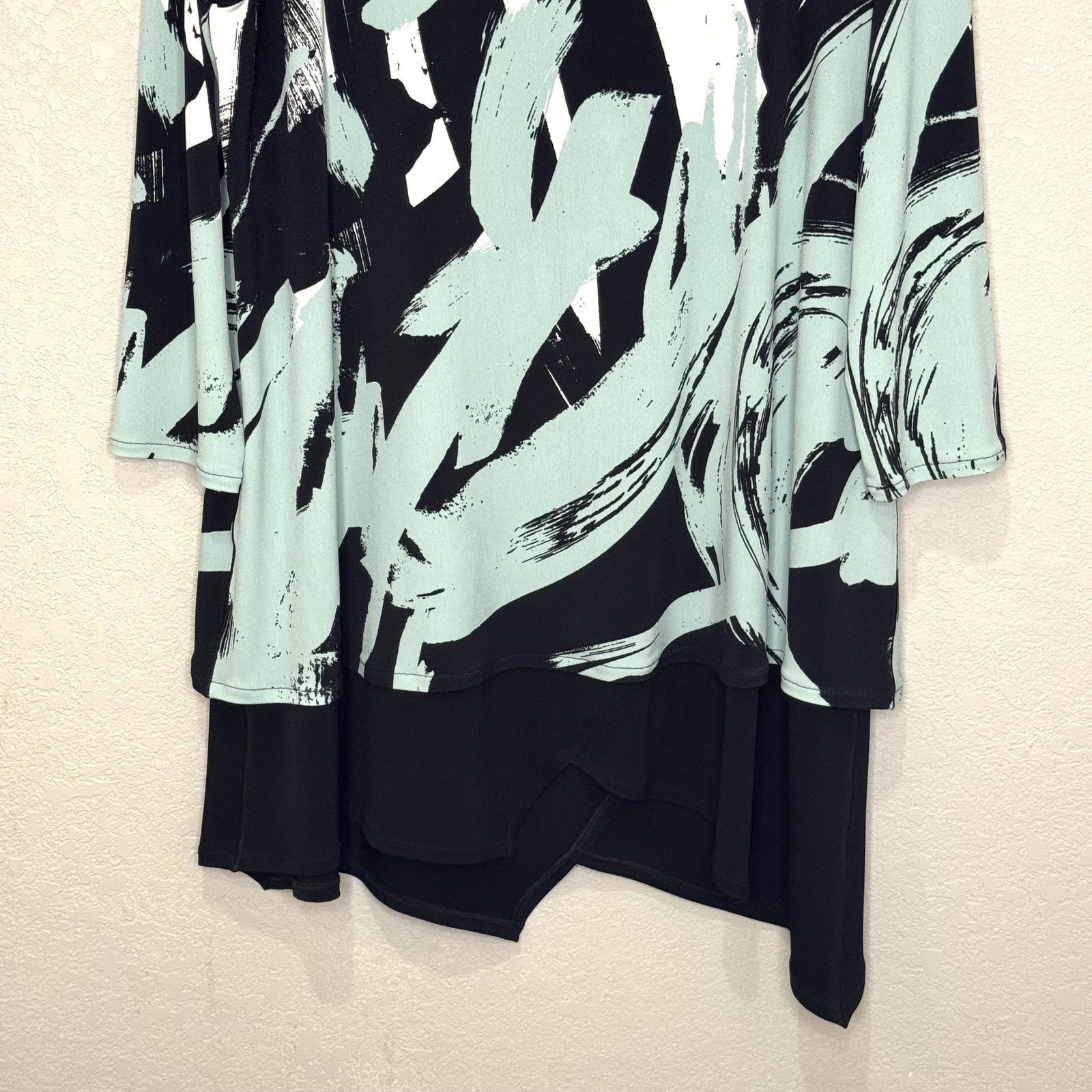 Eva Varro Tunic Top Womens Large Abstract Print Layered Hem 3/4 Sleeve Pullover