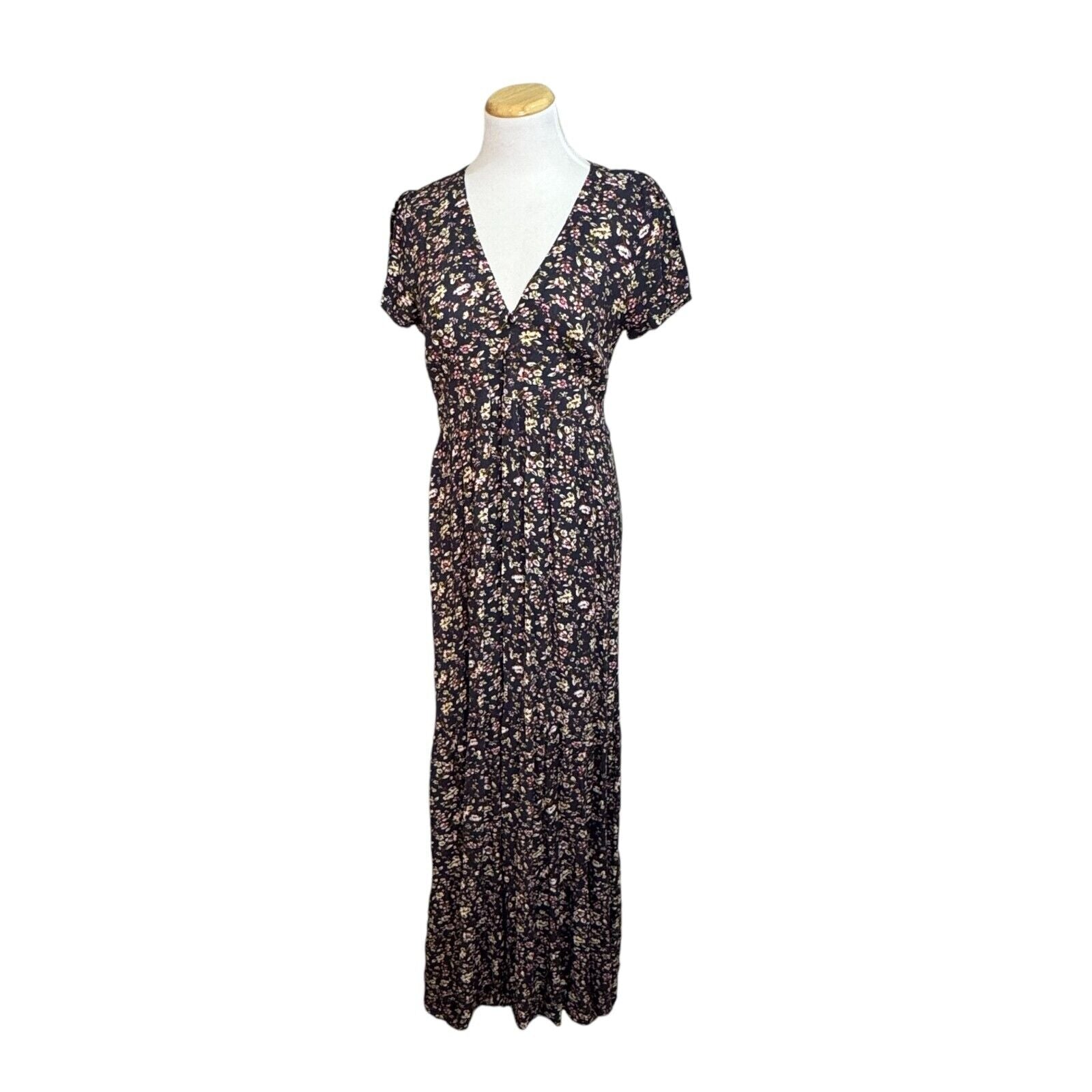 Natural Life Blue Floral Short Sleeve Maxi Dress Size Medium