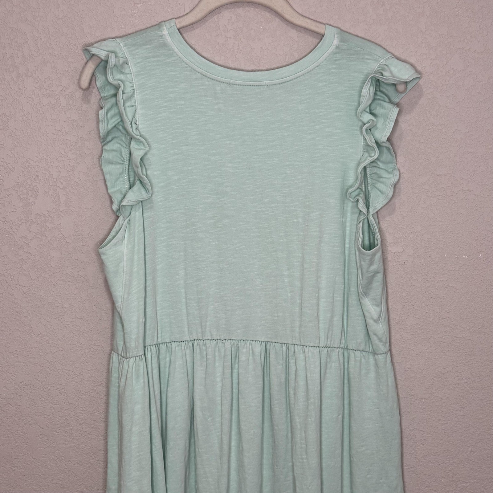 Sundry Dress Womens Size 3 Large Mint Green Ruffle Maxi Sleeveless Made USA