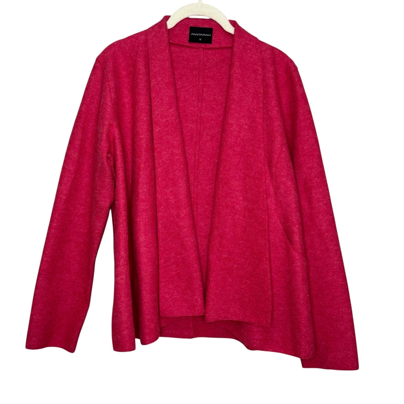 Anntarah Sweater Womens Medium Pink Baby Alpaca Wool Open Cardigan Jacket Peru