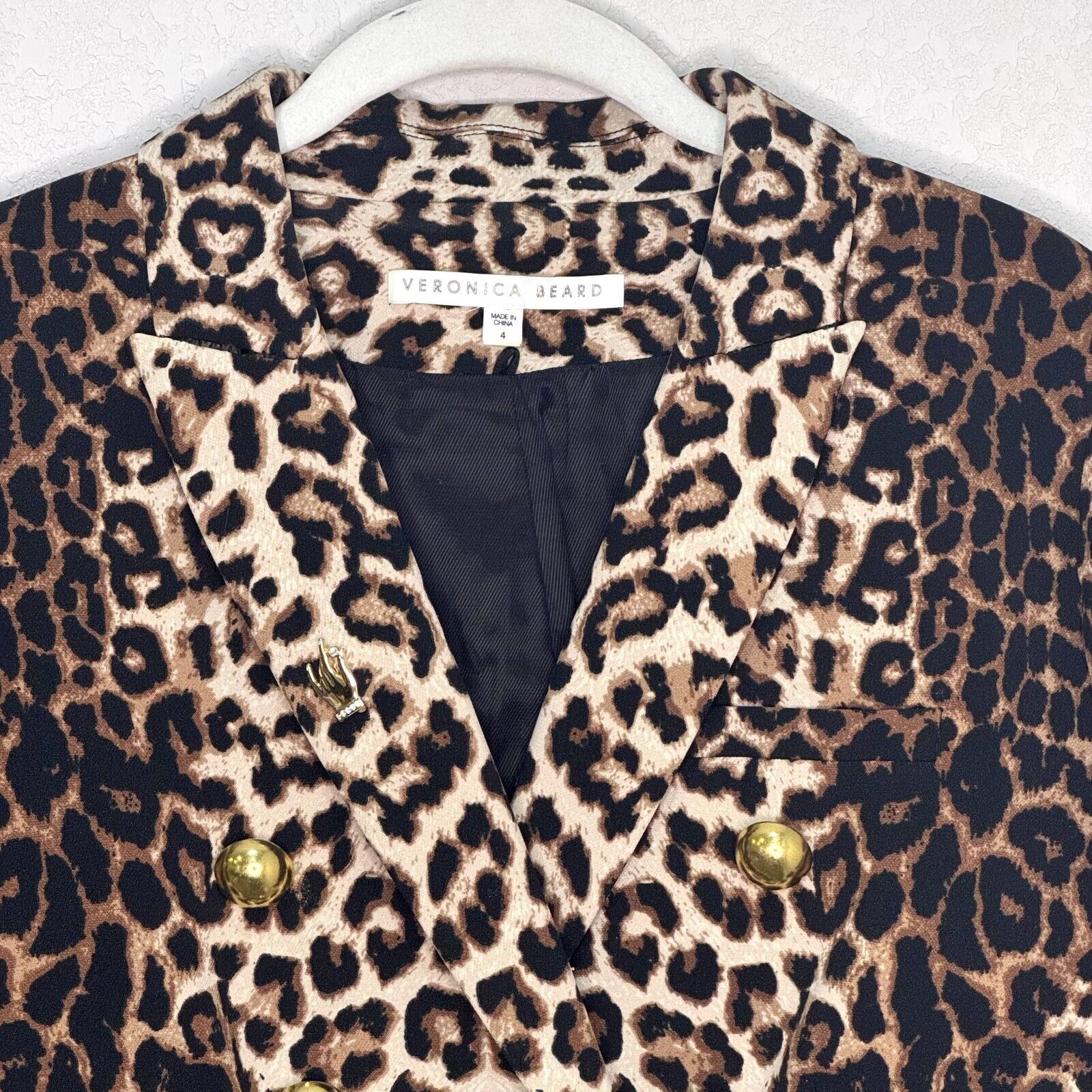 Veronica Beard Miller Dickey Blazer Jacker Size 4 Leopard Double Breasted Gold