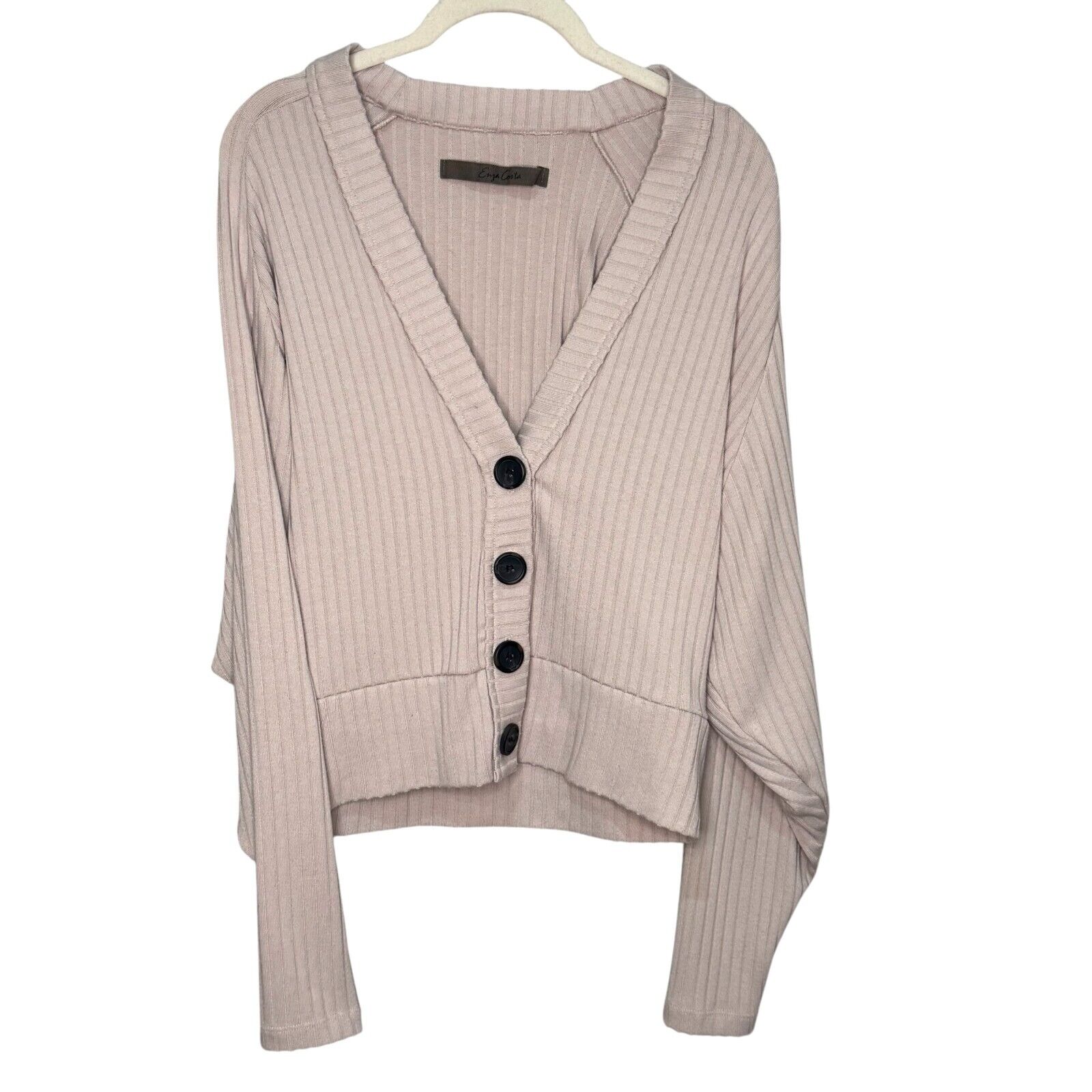 Enza Costa Rib-Knit Cardigan Sweater Size Medium Pale Pink