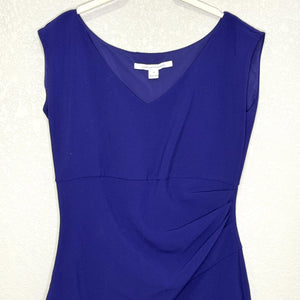 Diane von Furstenberg Dress Womens 12 Blue V Neck Sleeveless Sheath Ruched Lined