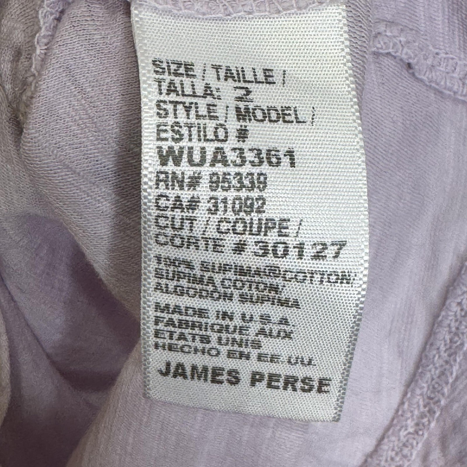 James Perse Long Sleeve Shirt Womens Medium Lilac Supima Cotton Slub Made USA