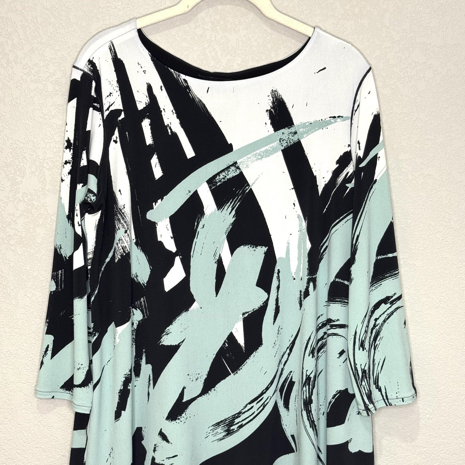 Eva Varro Tunic Top Womens Large Abstract Print Layered Hem 3/4 Sleeve Pullover