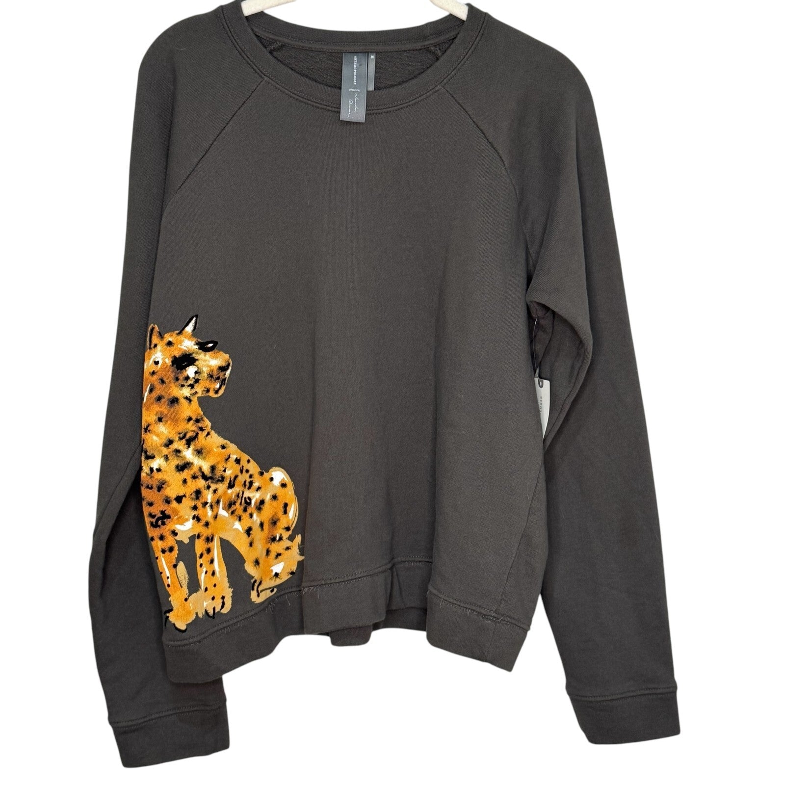 Anthropologie LouLou Avenue Cheetah Sweatshirt Size XS NEW $88 Graphic Gray