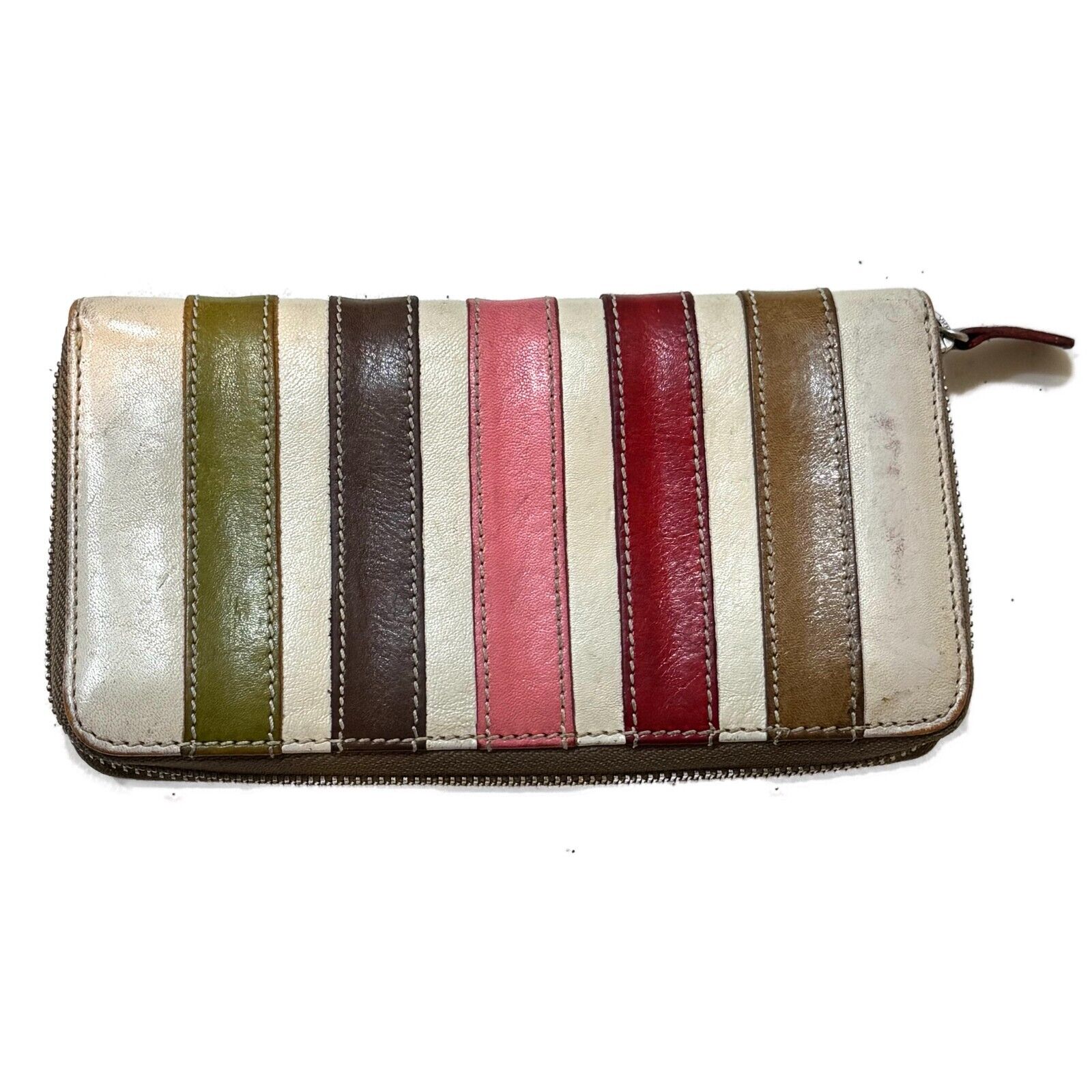 Orla Kiely London Leather Zip Wallet Striped Colorful Rare Pattern