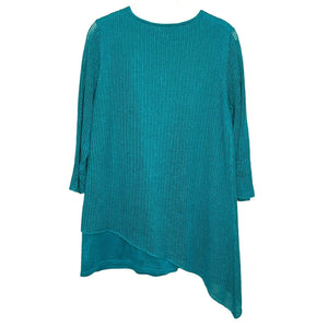 Eileen Fisher Green Organic Linen Asymmetrical Open Knit‎ Sweater Tunic Size S