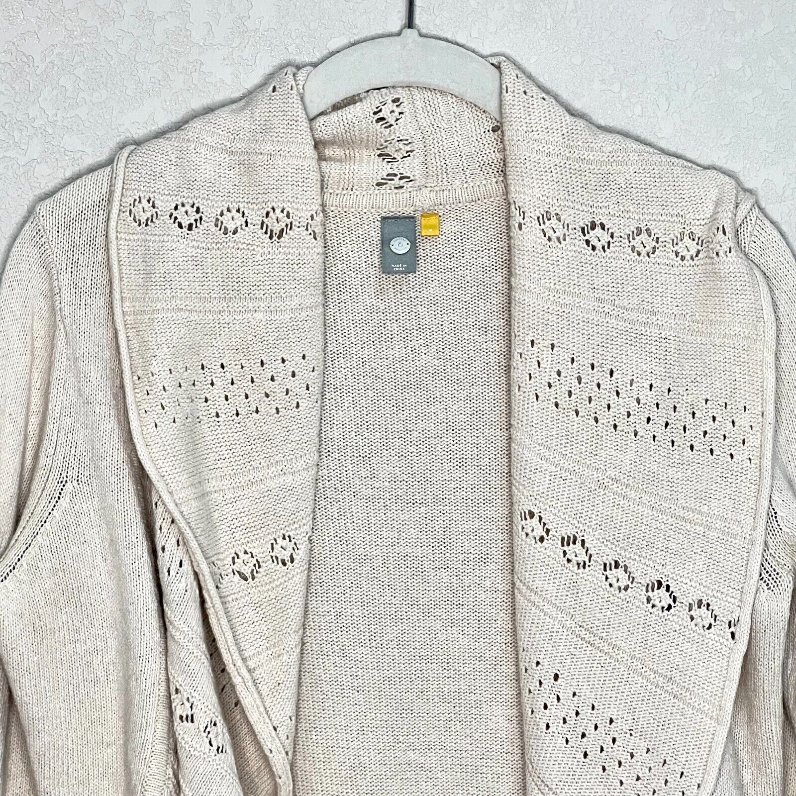 Anthropologie Knitted And Knotted Beige Open Shawl Neck Cardigan Size Medium