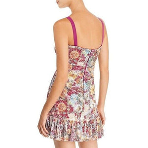 AQUA Sequined Floral Square Neck Mini Dress Size Large NEW $118