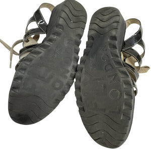 Fly London Shoes Womens Size 10 Black Patent Wedge Gladiator Lace Up Sandals