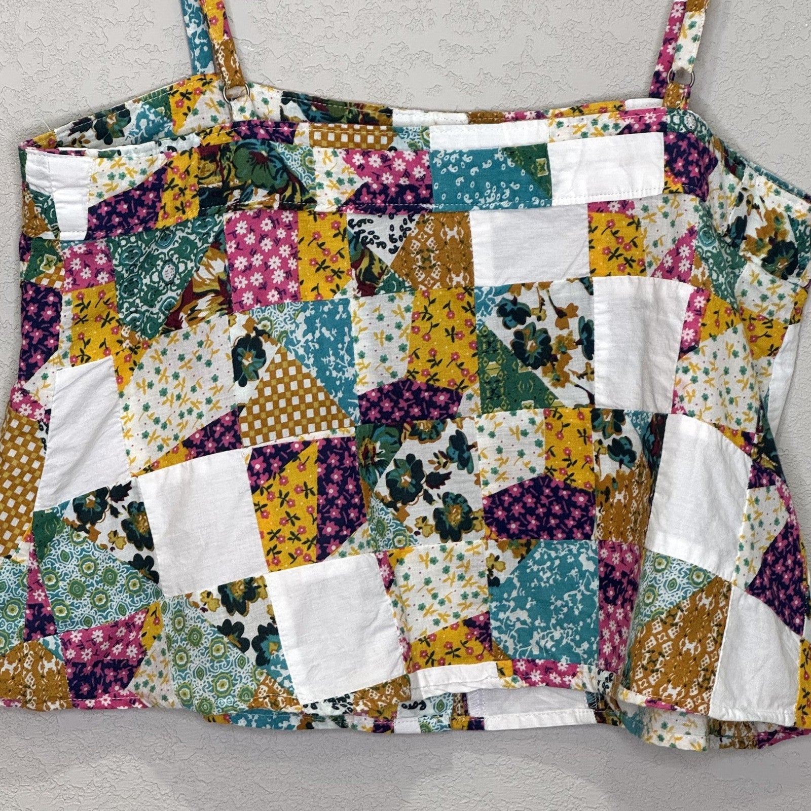 Anthropologie Pilcro Top Small Patchwork Button Front Boho Floral Quilt Tank