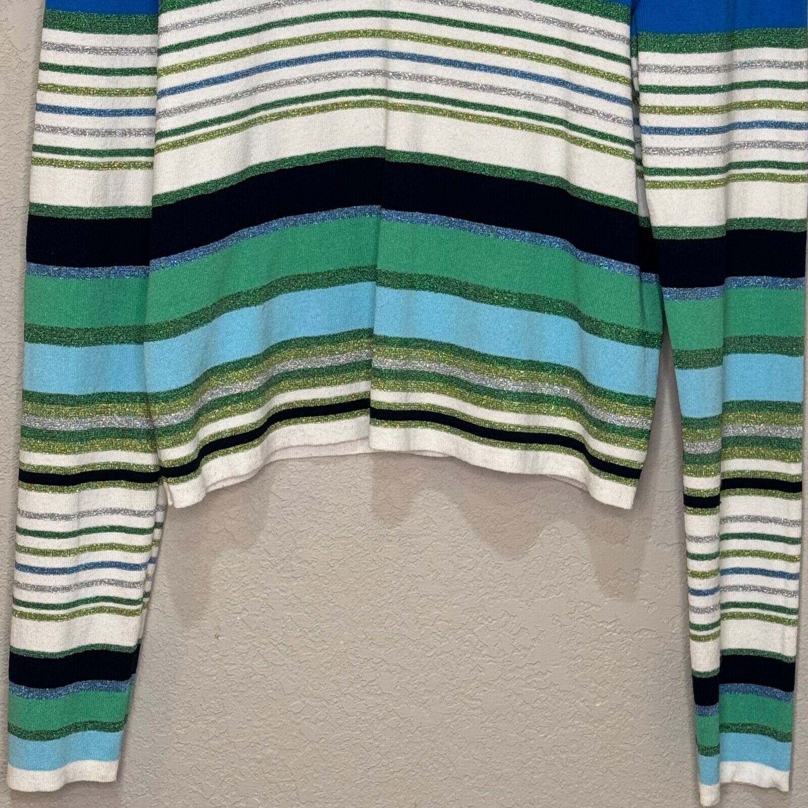 Veronica Beard Sweater Size Large Palma Blue Green Metallic Stripe Long Sleeve