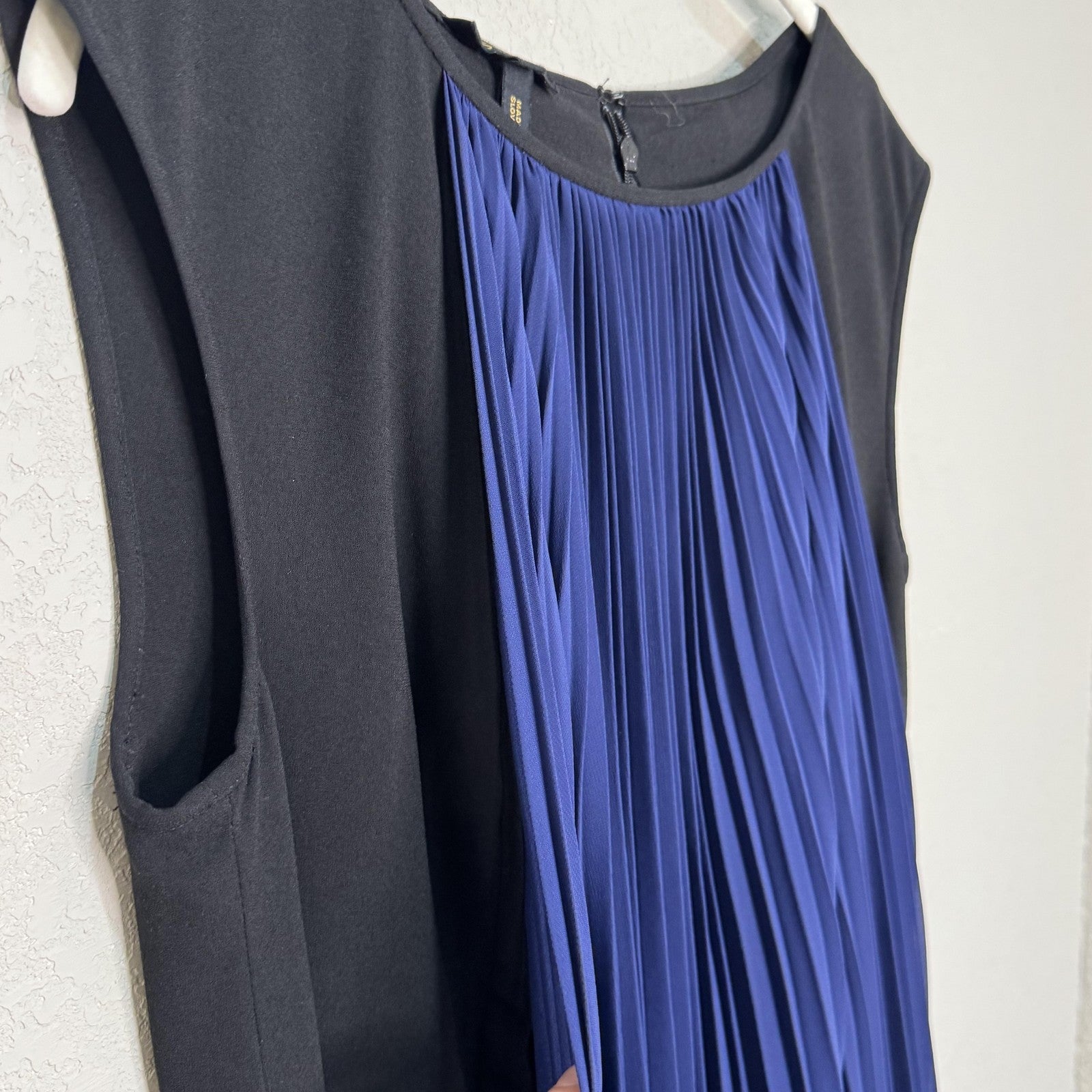 Escada Dress Womens 40 Blue Black Pleated Midi Sleeveless A-Line Elegant Formal