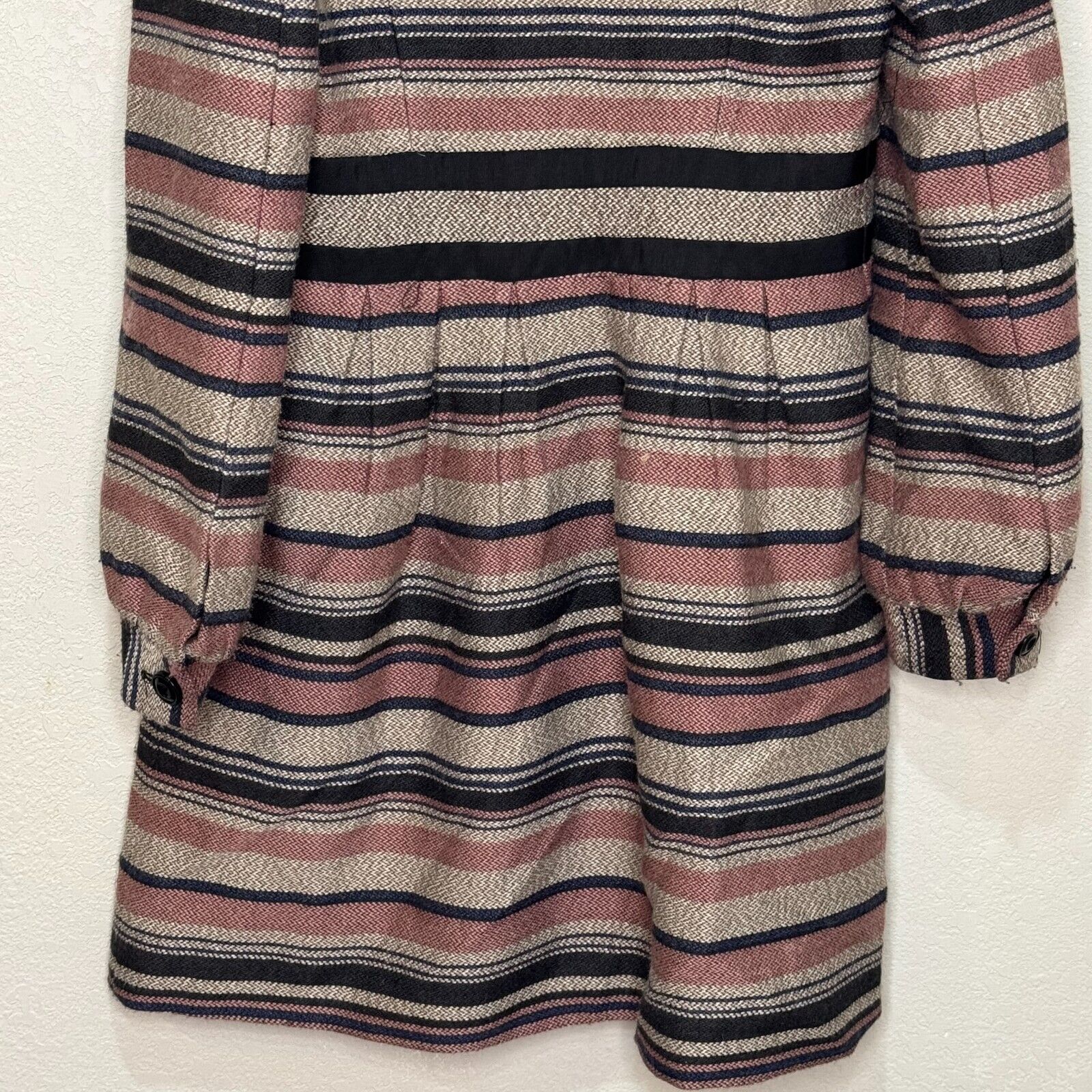 Anthropologie Elevenses Coat Size 6 Striped Wool Blend Shoulder Bows Lined