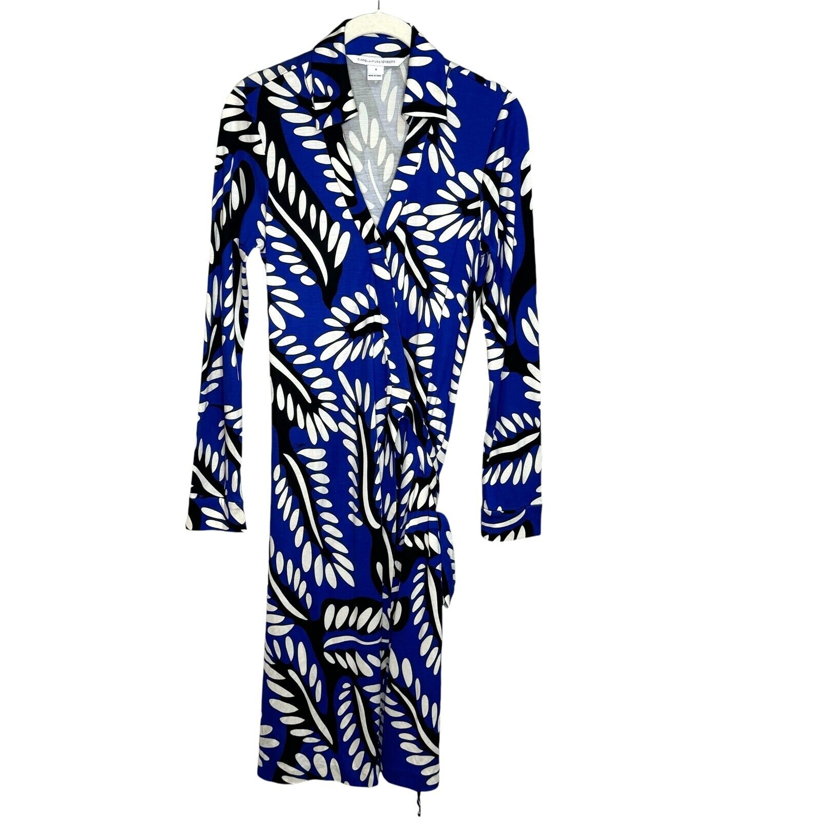 Diane Von Furstenberg DVF Jeanne Two Silk Blue Printed Wrap Dress Size 8