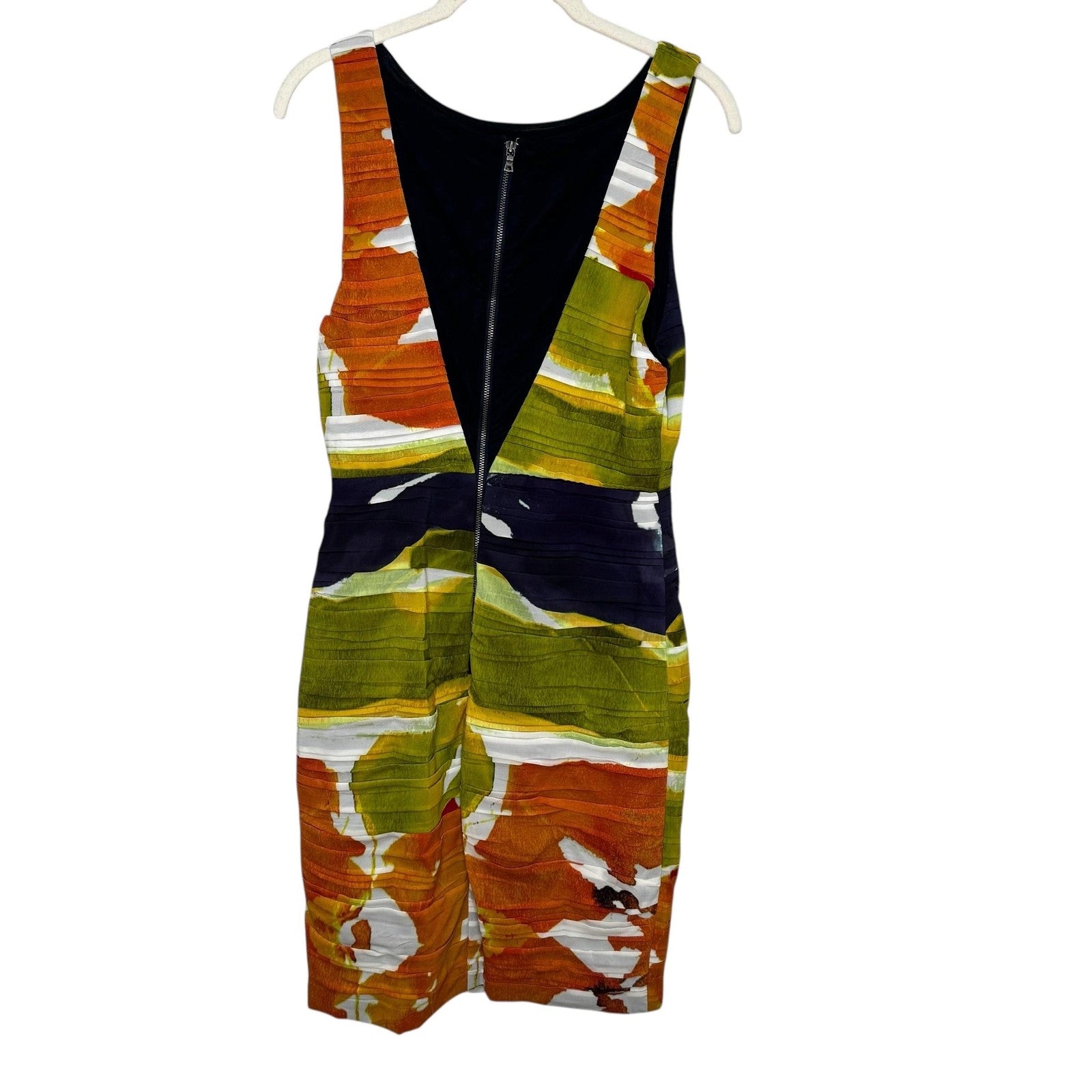 Alice + Olivia Dress Valerie 6 Multicolor Silk Sheath Sleeveless Fitted V Back