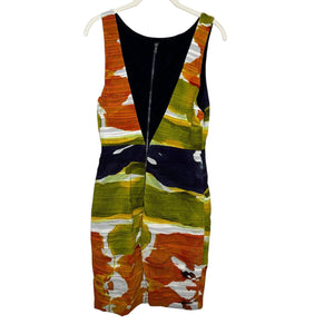 Alice + Olivia Dress Valerie 6 Multicolor Silk Sheath Sleeveless Fitted V Back