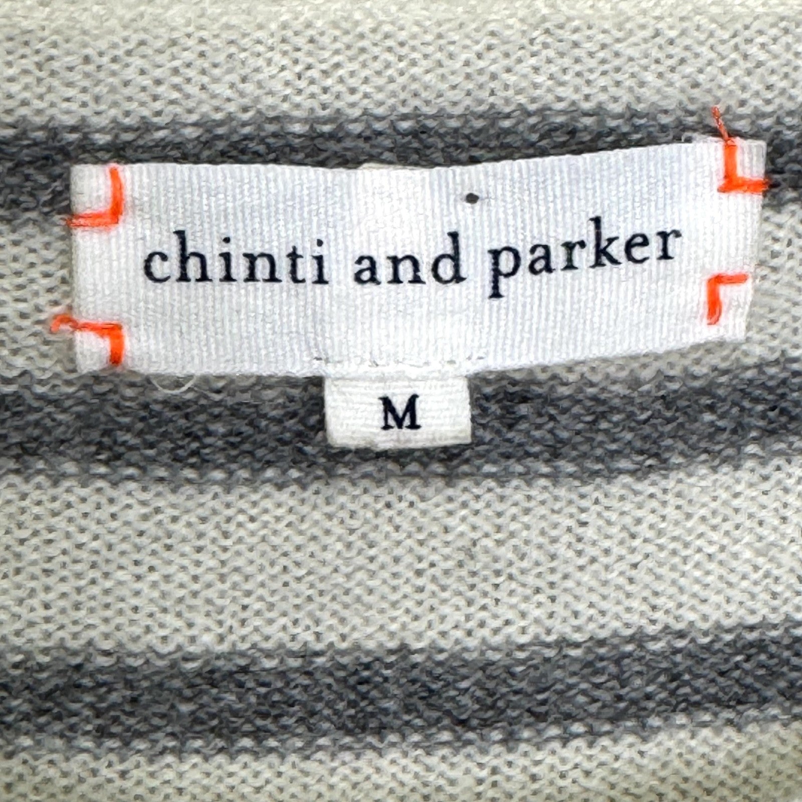 Chinti and Parker Sweater Womens Medium Gray White Stripe 100% Cashmere Heart