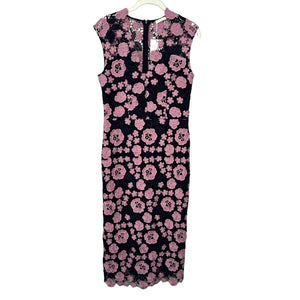 Shoshanna Pink Navy Blue Floral Guipure Lace Midi Sheath Dress Size Small