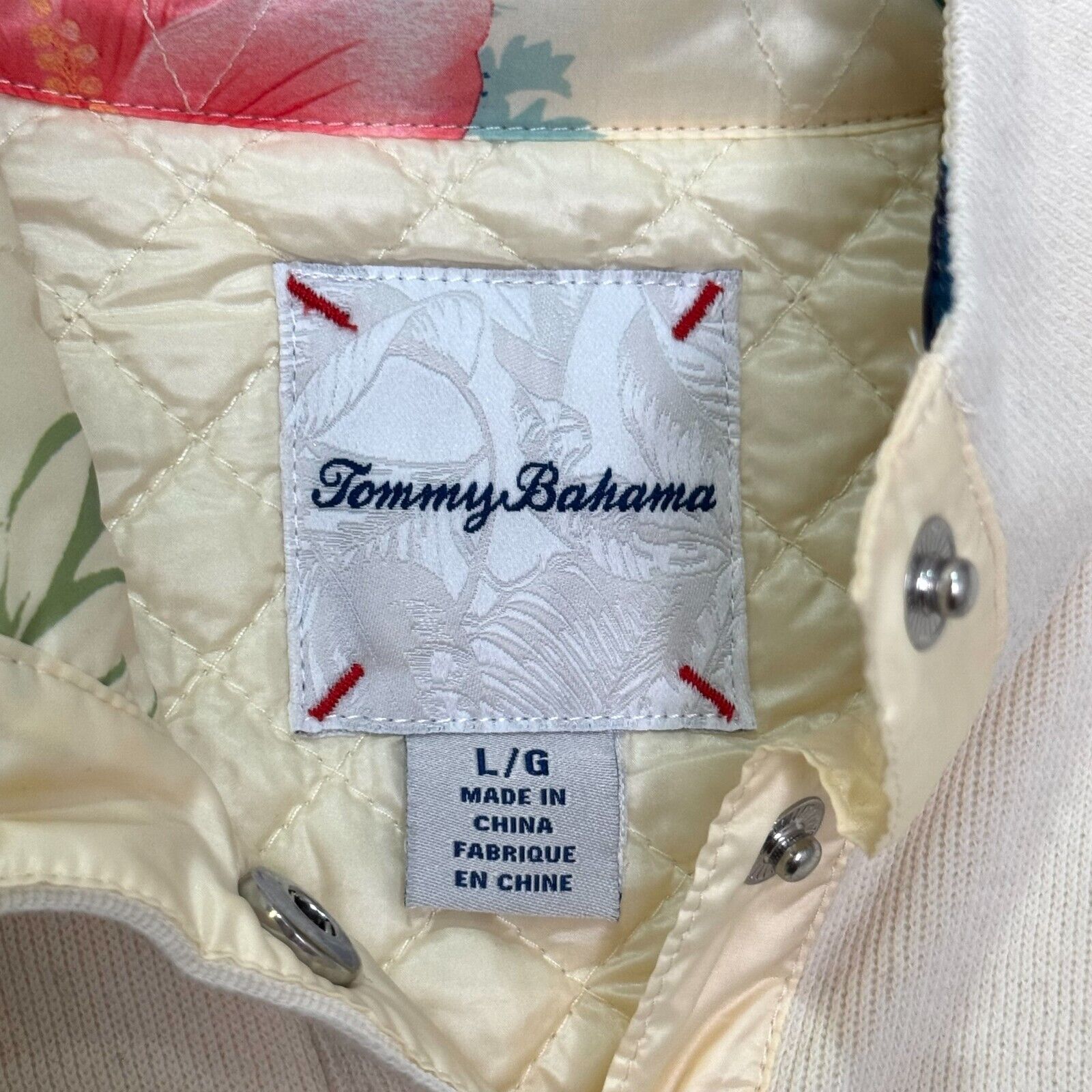 Tommy Bahama Sweatshirt Pullover Size Large Ivory Aruba Quilted Half Snap Knit