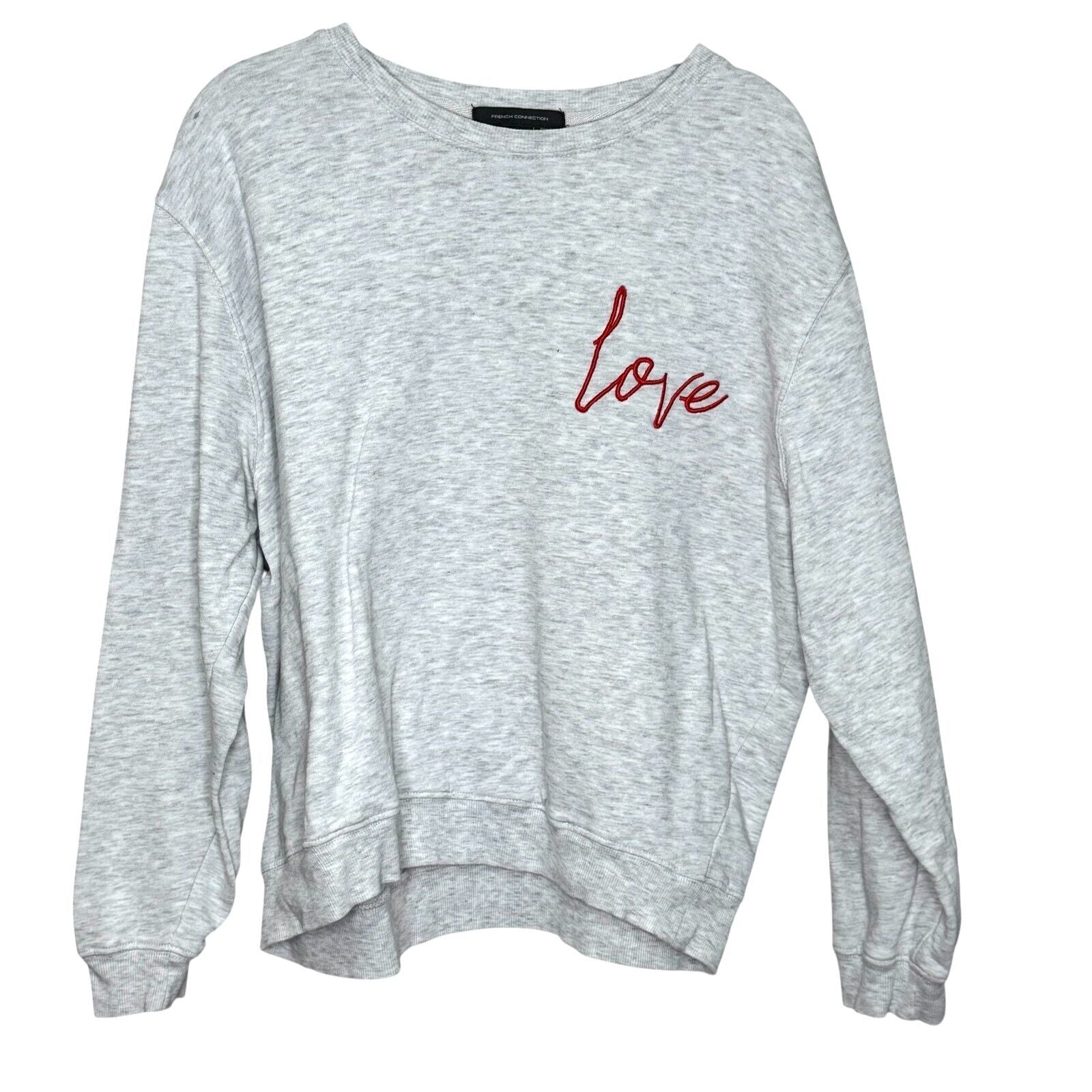 French Connection Love Sweatshirt Size Large Grey w Red Embroidery