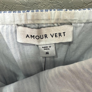 Amour Vert Dress Womens Medium Blue Stripe Elio Linen Tiered Midi Strappy Lined