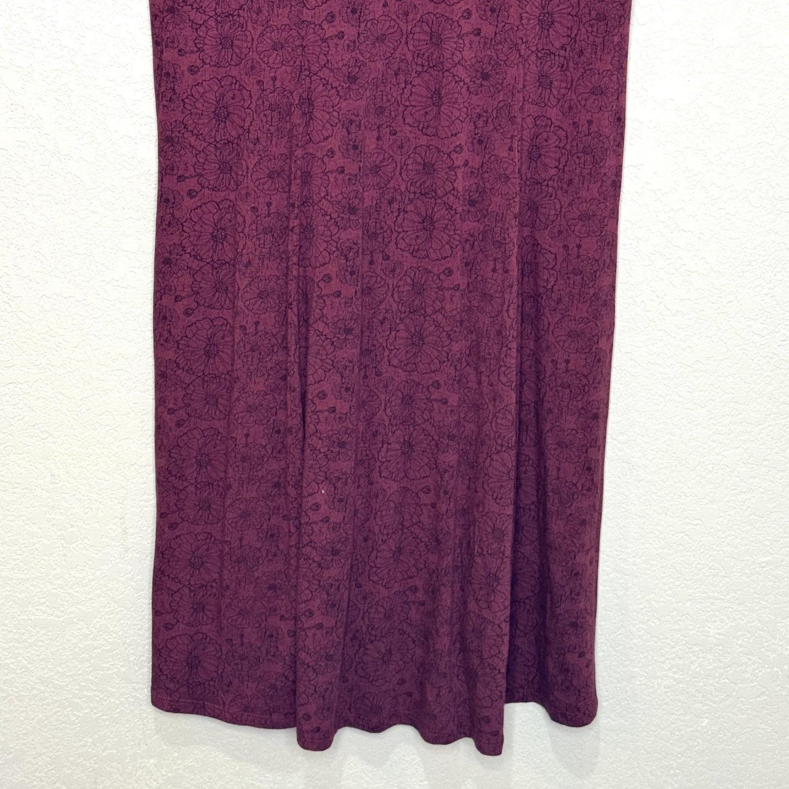 Nomads Hemp Wear Dress Womens Large Burgundy Boho Ruched Front Floral Organic