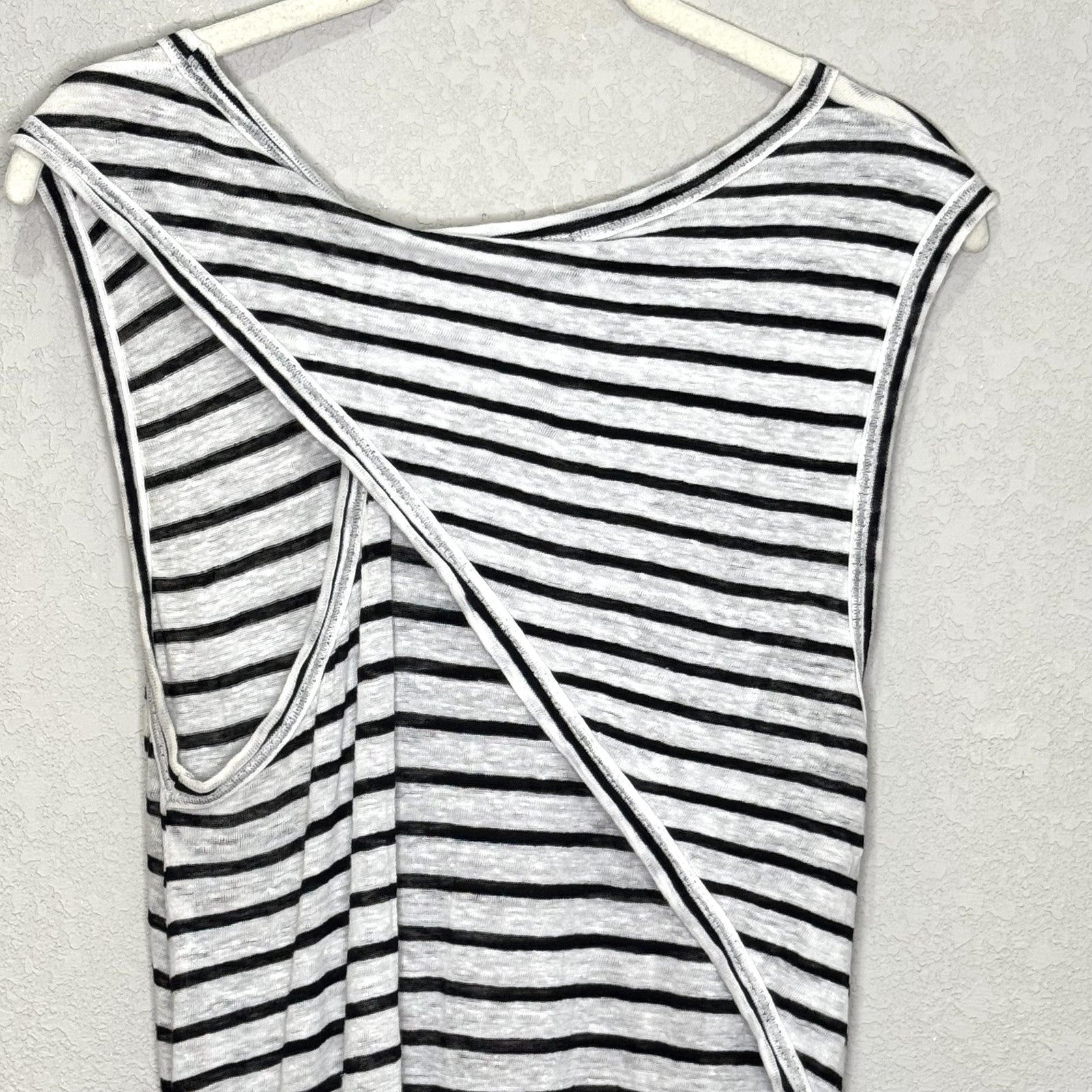 A.L.C. Dress Womens Medium Black White Striped Linen Sleeveless Midi Drawstring