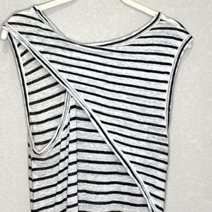 A.L.C. Dress Womens Medium Black White Striped Linen Sleeveless Midi Drawstring