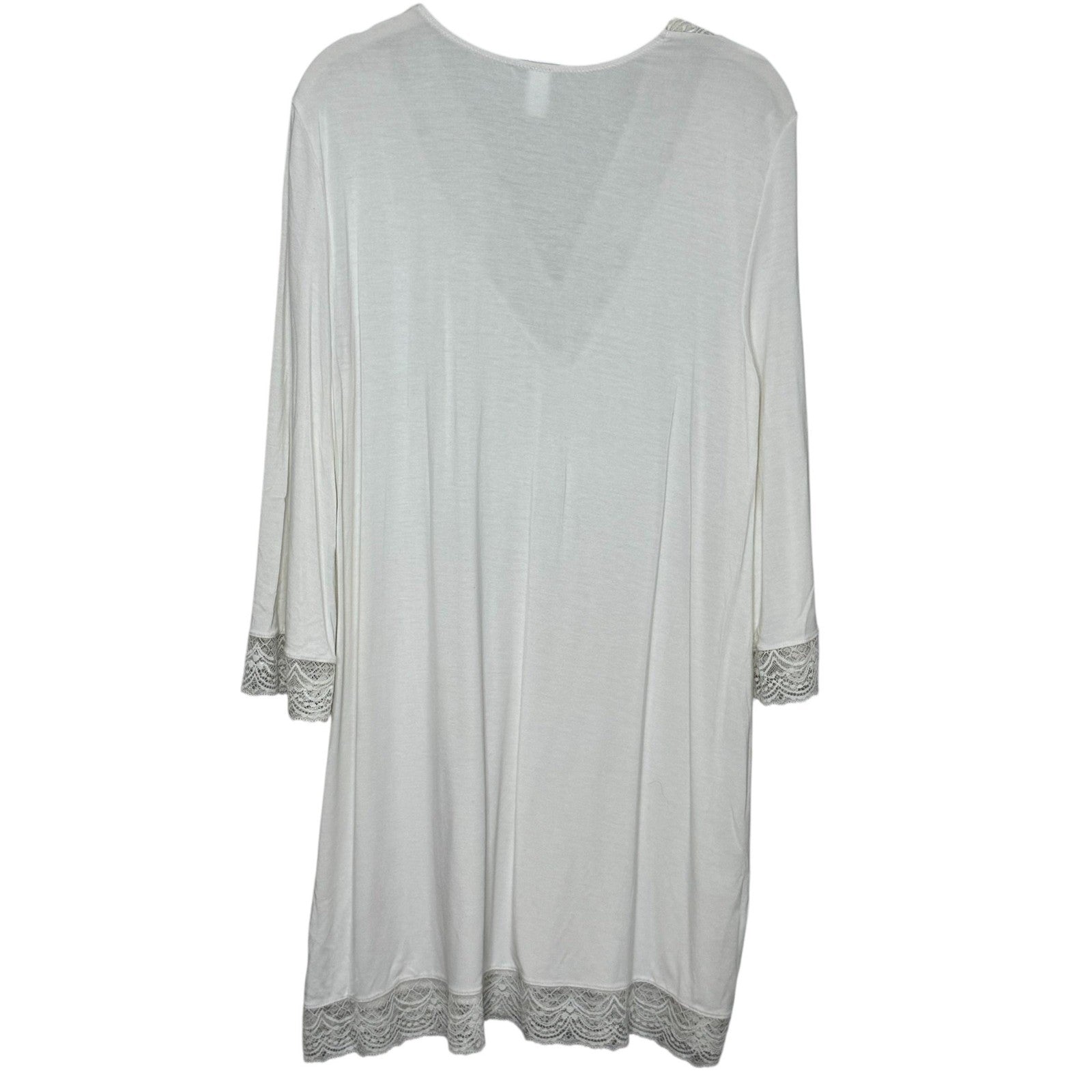 Eberjey Nightgown Womens Small Ivory Lace Trim V Neck 3/4 Sleeve Sleep Shirt