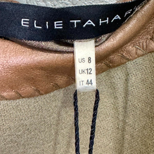 Elie Tahari Brown Leather Trim Tan Callie Dress Size 8 NEW $398