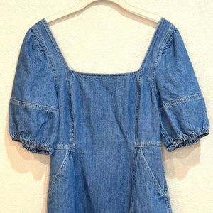 Madewell NEW Blue Square Neck Puff Sleeve Pockets Denim Maisie Mini Dress Size 6