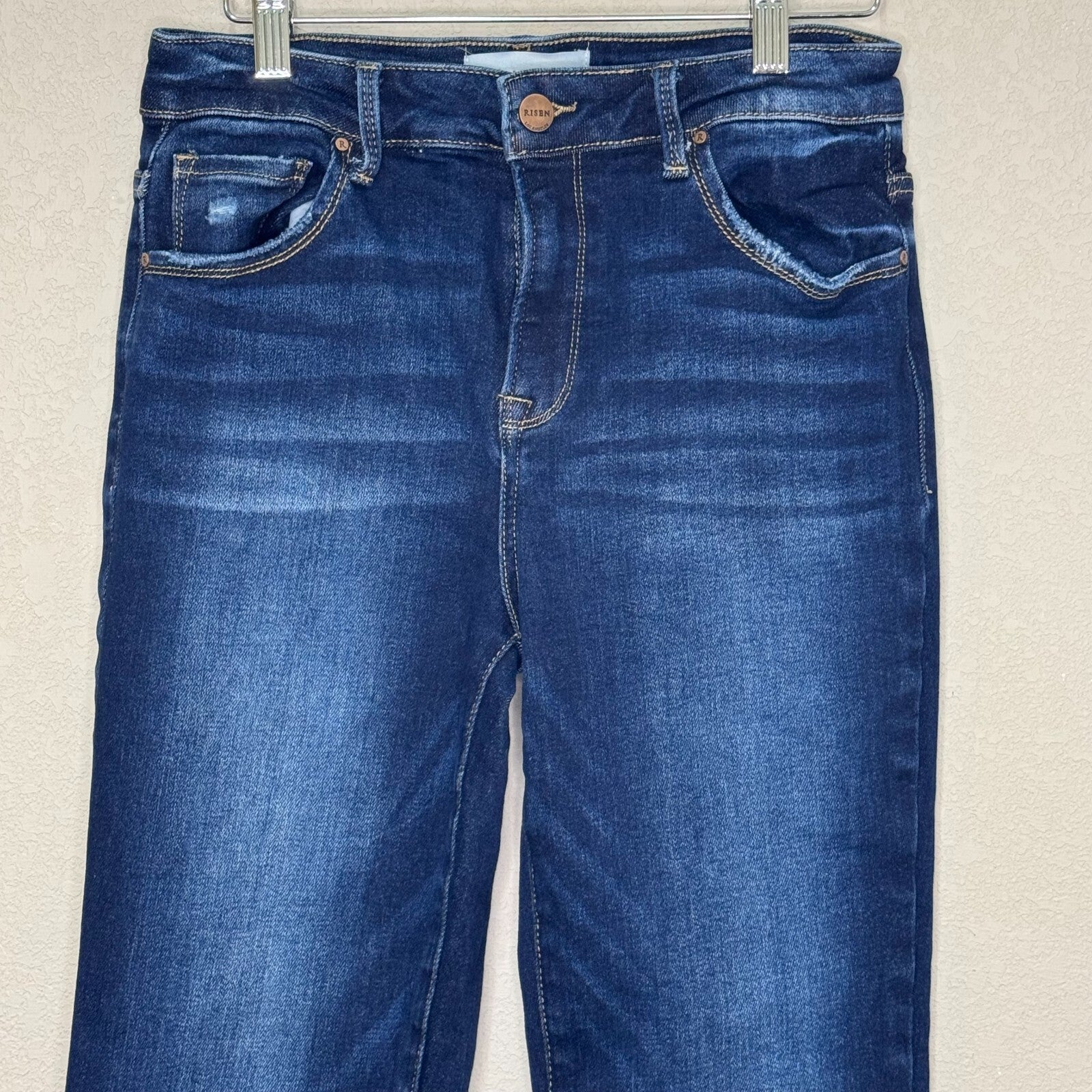 Risen Jeans Womens 28 7 High Rise Slim Straight Crop Jean Blue Denim Stretch