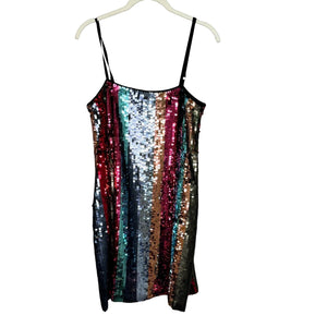 Tanya Taylor Rainbow Sequin Stripe Mini Dress Size 2