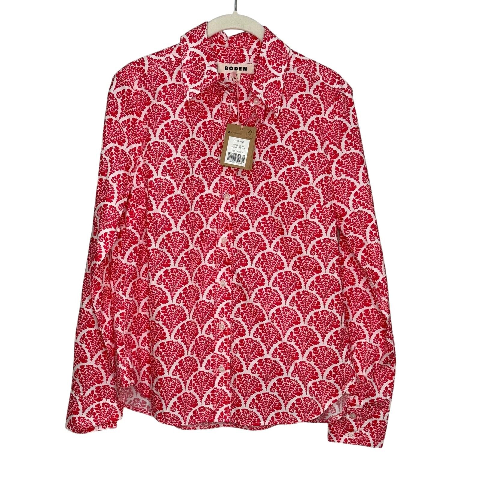 BODEN Sienna Cotton Shirt Size 4 NEW Raspberry Blossomy Print Button Up $92